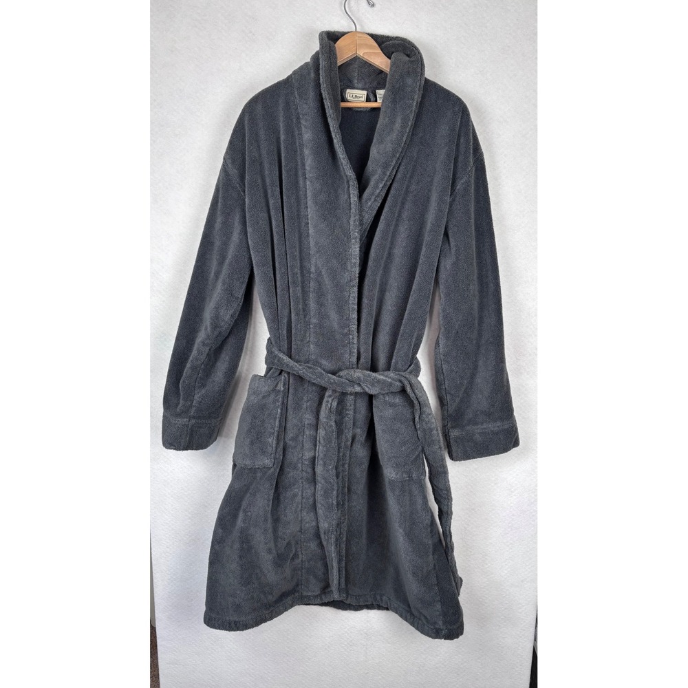 L.L.Bean Robe Size L Gray Cotton Terry Cloth Spa Loungewear Unisex